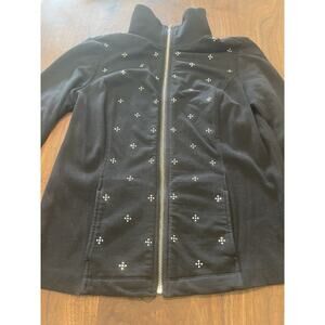 Zenergy by Chicos jacket 0 black long sleeve rhinestones full zip cotton blend